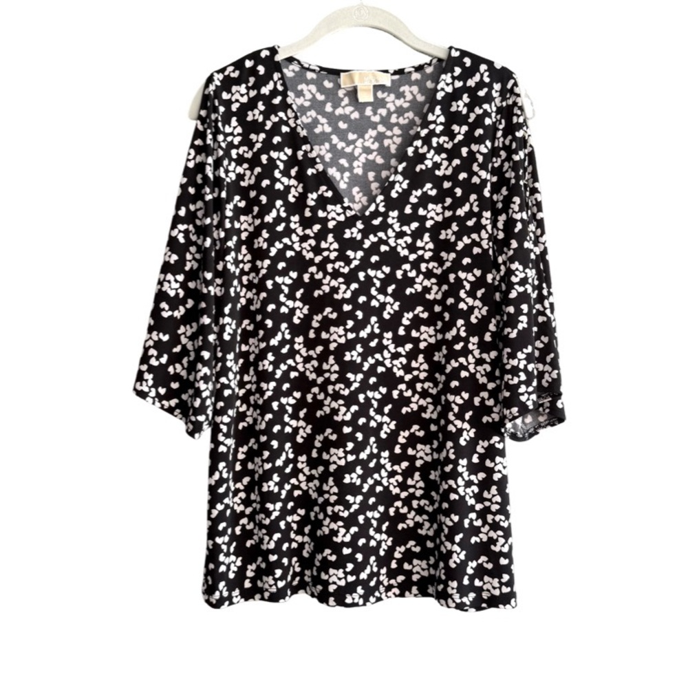 Michael Kors V-neck Blouse Split Sleeve Printed Black White Sleeve Size M